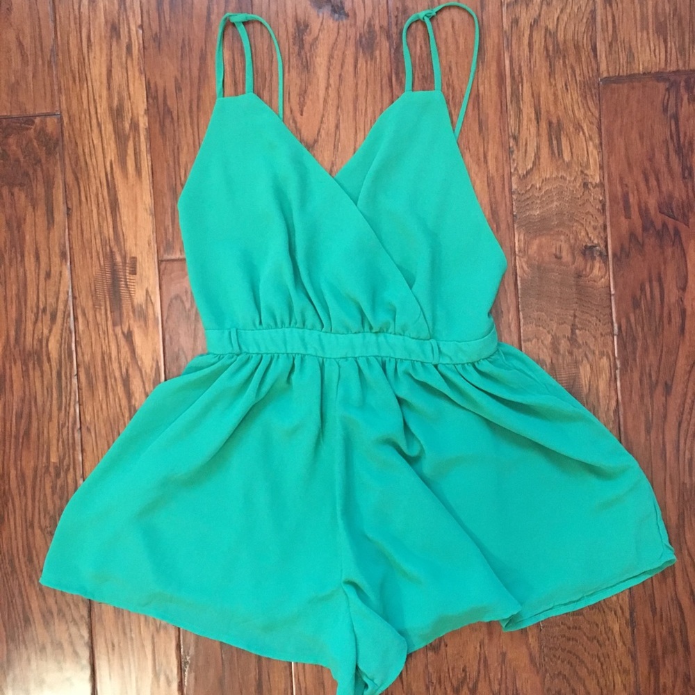 green Paper Crane backless romper